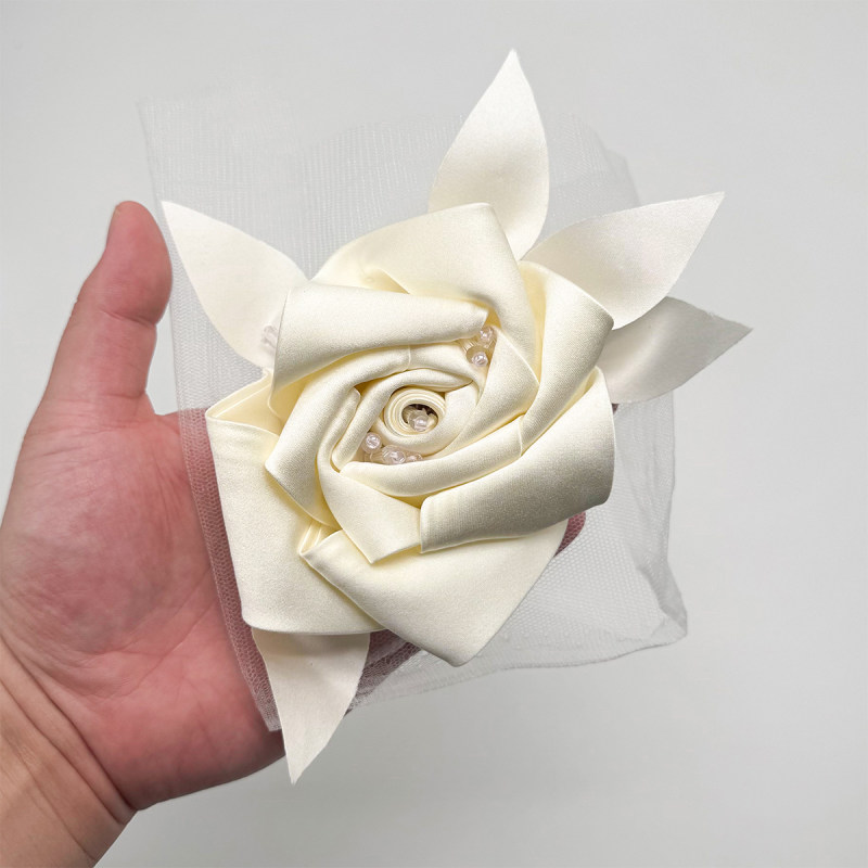 GCW-2410500-22 Satin Rose Applique with Pearls for Bridal Wedding Dresses